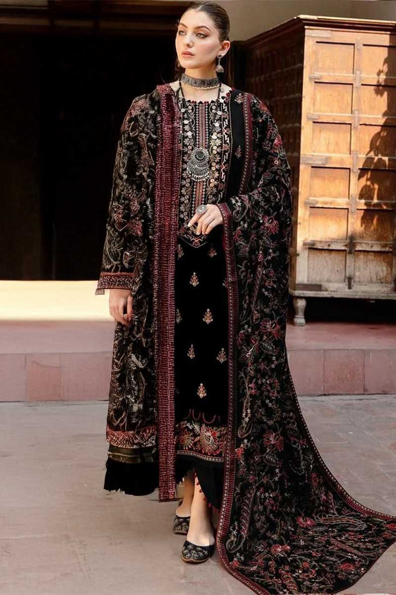 Embroidered Dhanak 3-Piece Suit with Embroidered Shawl - D-005