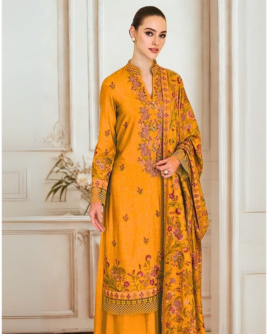 Embroidered Dhanak 3-Piece Suit with Embroidered Shawl - D-014
