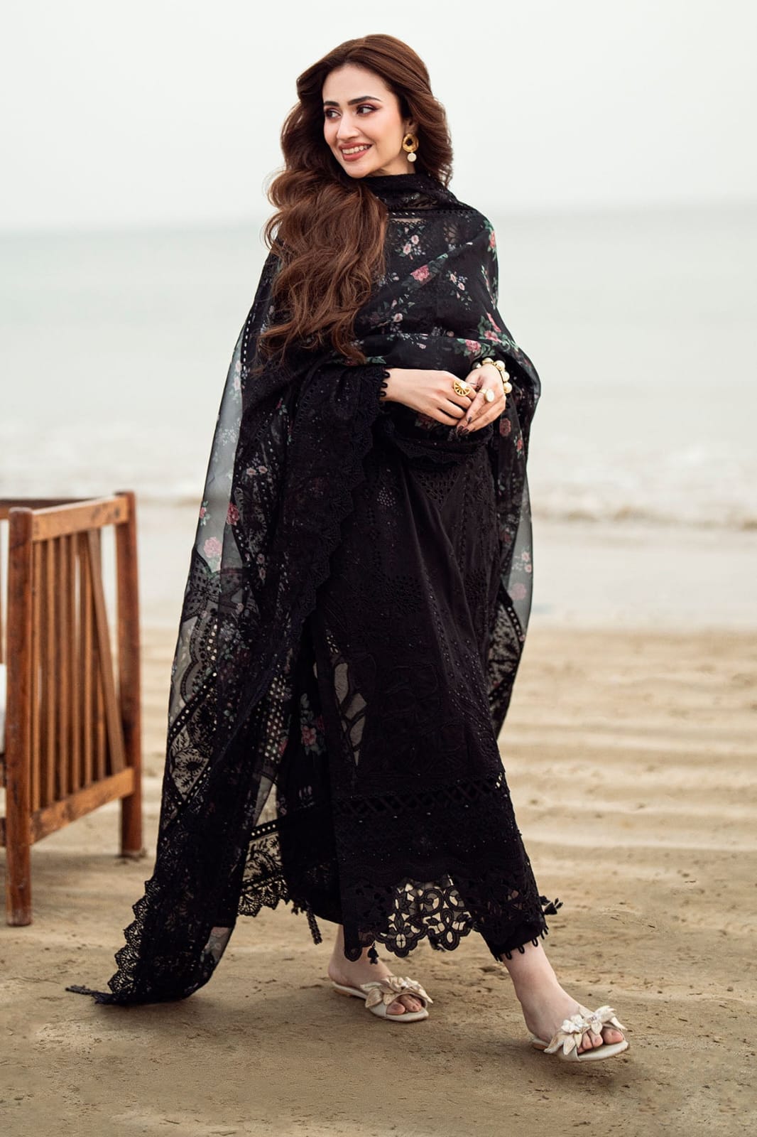 Embroidered Dhanak 3-Piece Suit with Embroidered Shawl - D-104