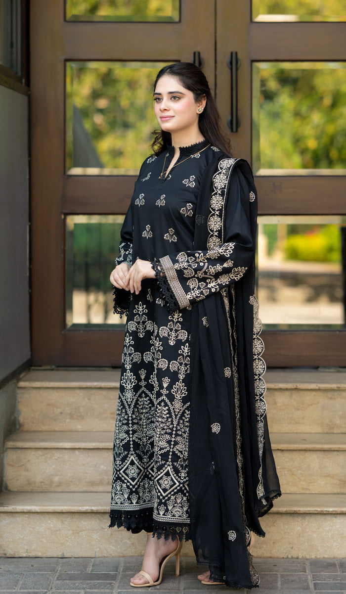 Embroidered Dhanak 3-Piece Suit with Embroidered Shawl - D-105