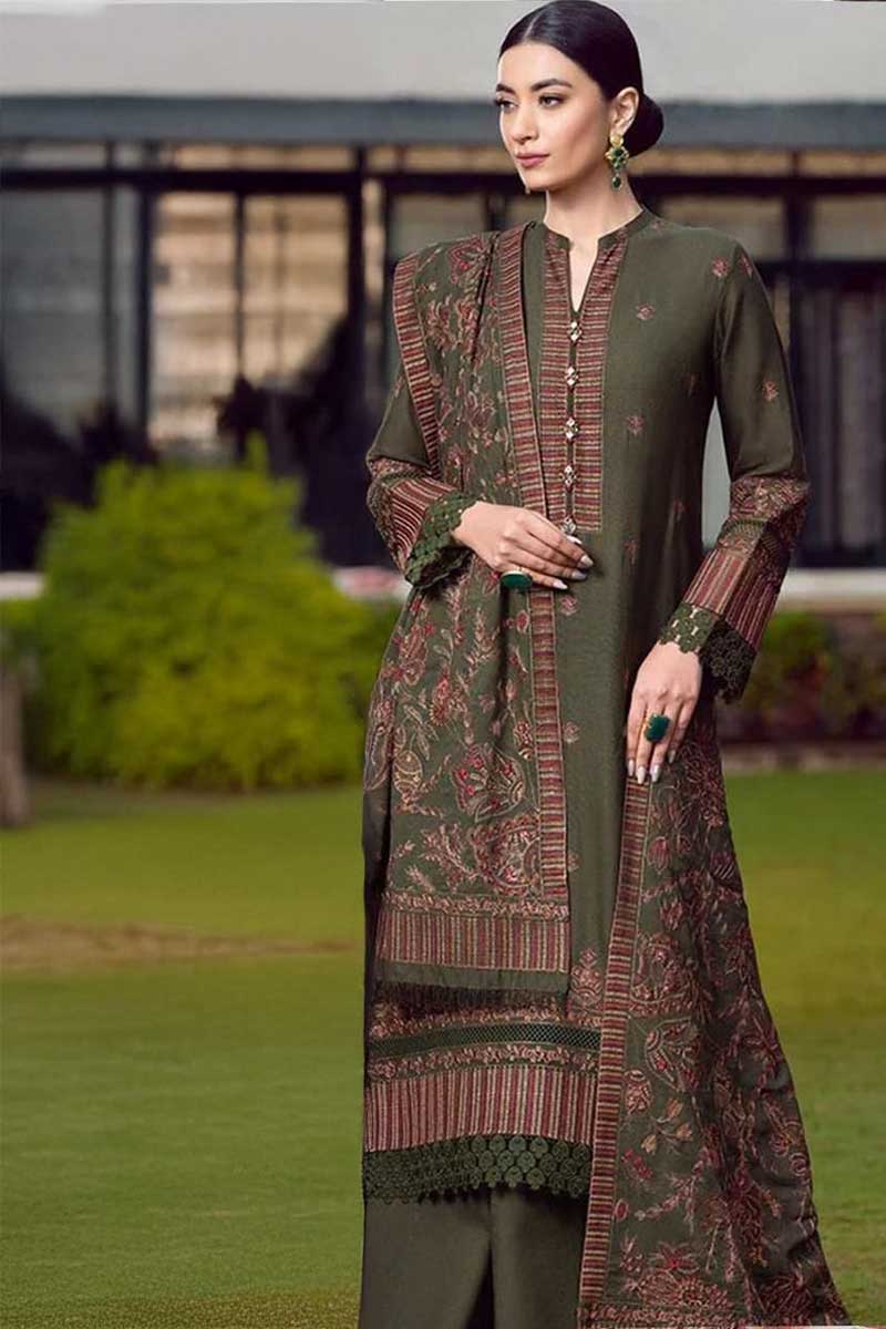 Embroidered Dhanak 3-Piece Suit with Embroidered Shawl - D-008