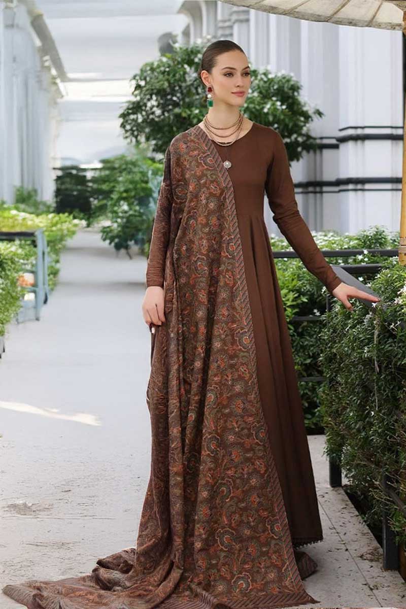 Embroidered Dhanak 3-Piece Suit with Embroidered Shawl - D-009