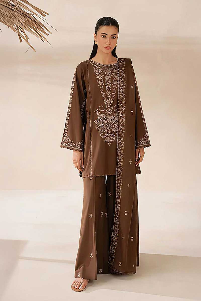 Embroidered Dhanak 3-Piece Suit with Embroidered Shawl - D-012
