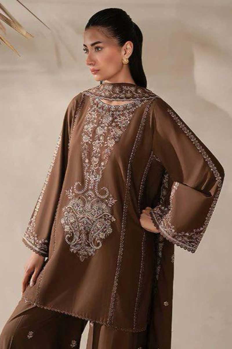 Embroidered Dhanak 3-Piece Suit with Embroidered Shawl - D-012