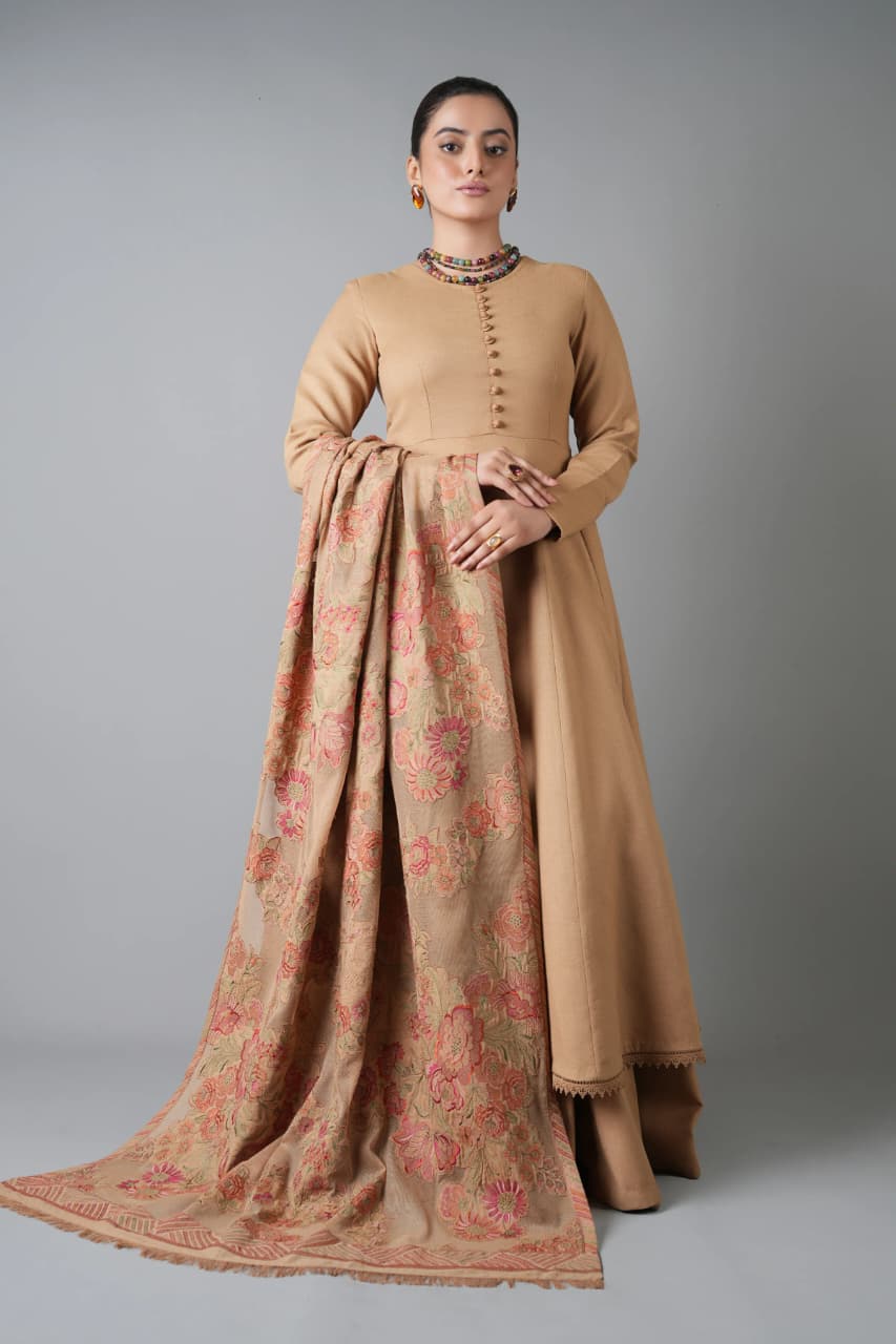 Embroidered Dhanak 3-Piece Suit with Embroidered Shawl - D-080