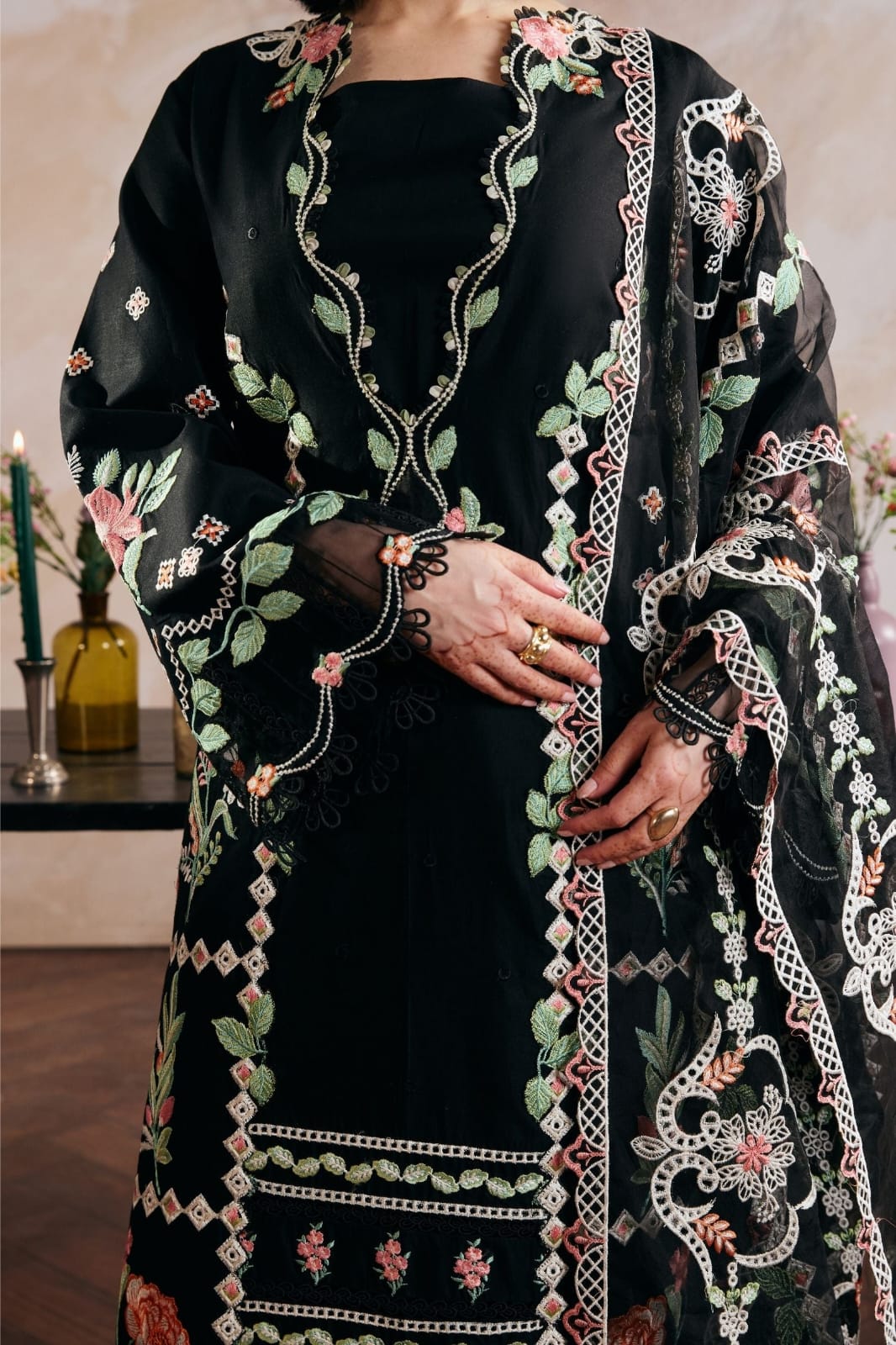 Embroidered Dhanak 3-Piece Suit with Embroidered Shawl - D-068