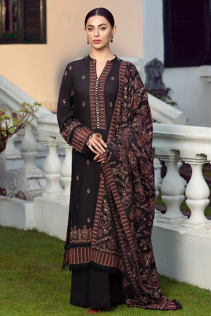 Embroidered Dhanak 3-Piece Suit with Embroidered Shawl - D-082