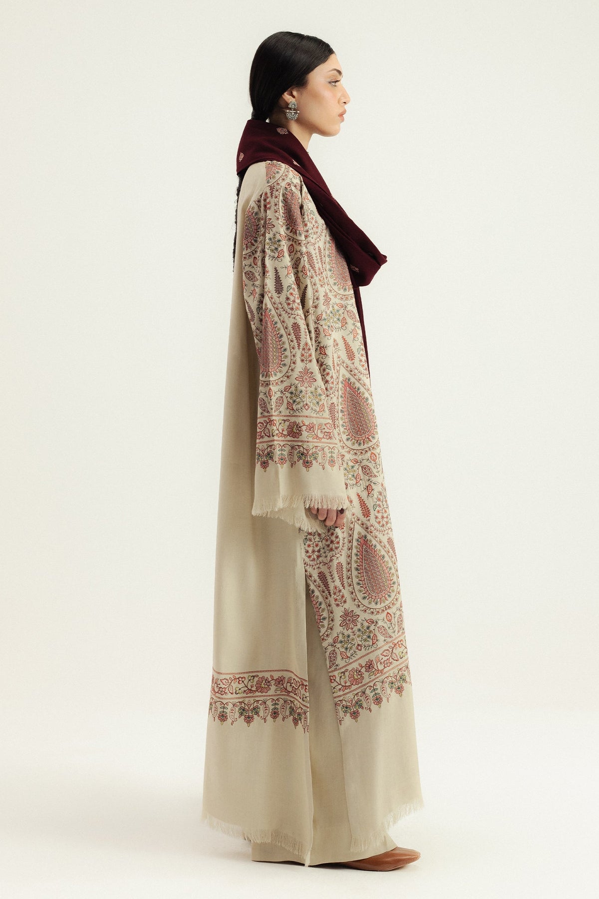 Embroidered Dhanak 3-Piece Suit with Embroidered Shawl - D-075