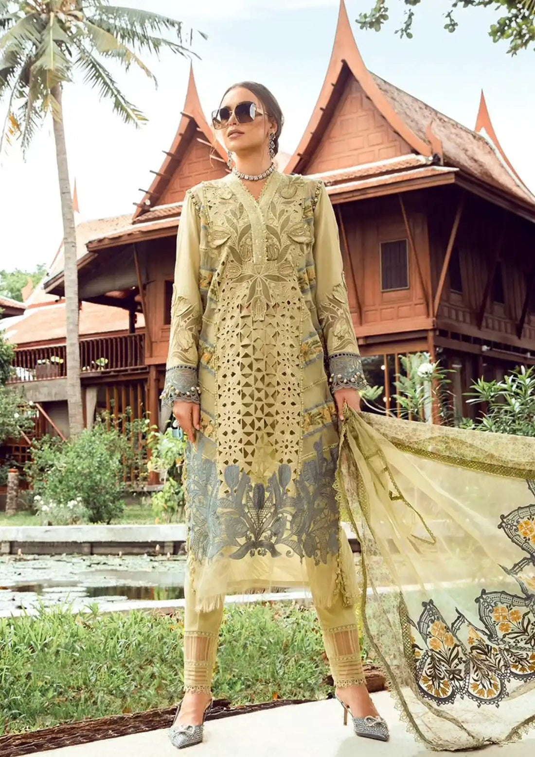 Embroidered Dhanak 3-Piece Suit with Embroidered Shawl - D-076