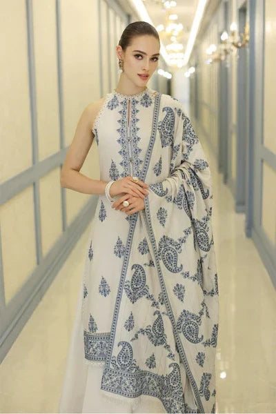 Embroidered Dhanak 3-Piece Suit with Embroidered Shawl - D-001