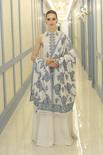 Embroidered Dhanak 3-Piece Suit with Embroidered Shawl - D-001