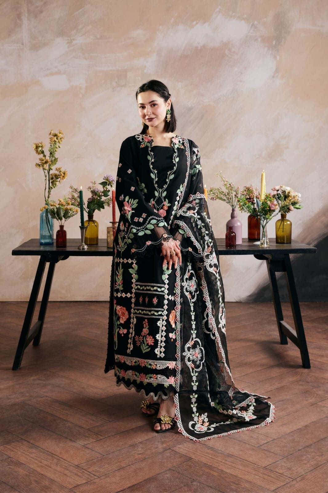 Embroidered Dhanak 3-Piece Suit with Embroidered Shawl - D-106