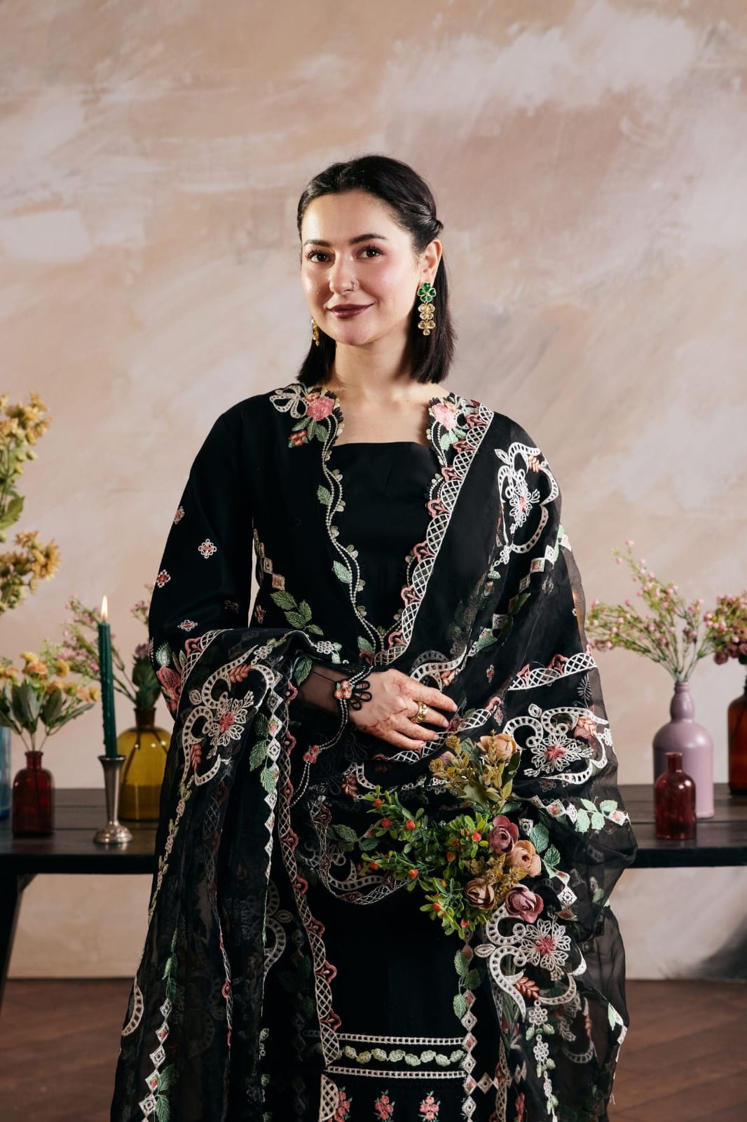 Embroidered Dhanak 3-Piece Suit with Embroidered Shawl - D-068