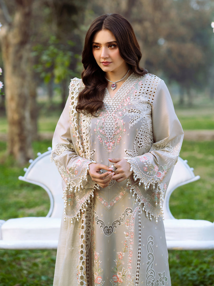 Embroidered Dhanak 3-Piece Suit with Embroidered Shawl - D-102