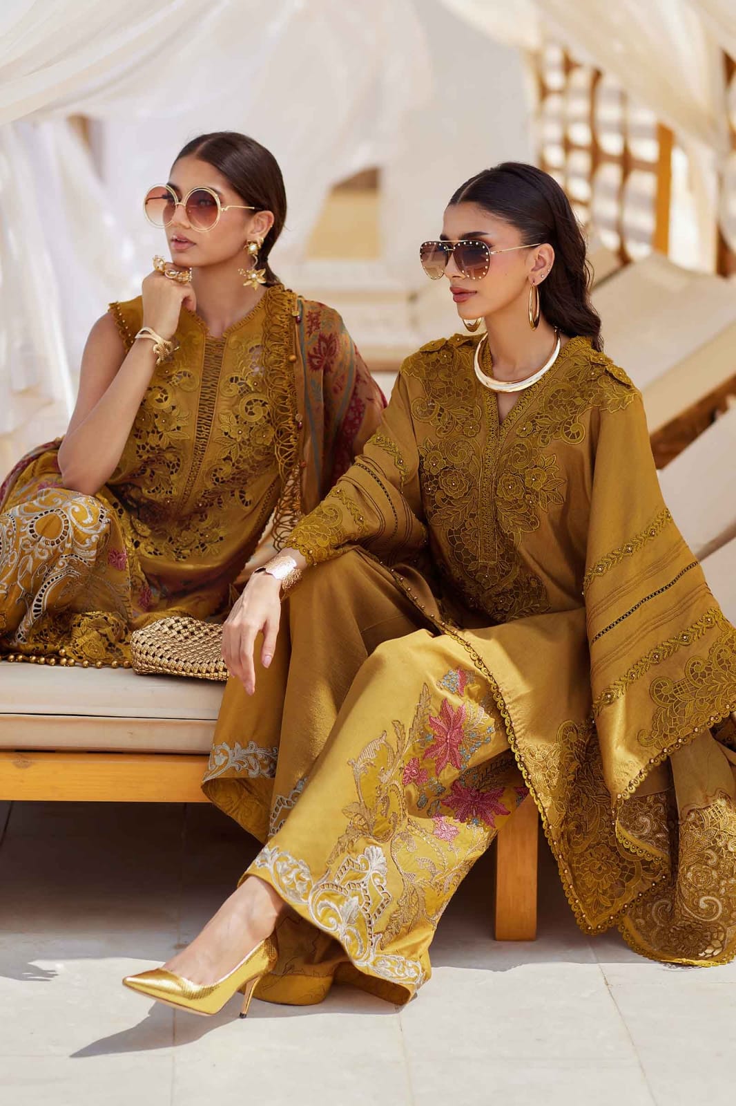 Embroidered Dhanak 3-Piece Suit with Embroidered Shawl - D-107