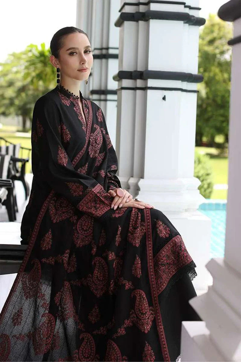 Embroidered Dhanak 3-Piece Suit with Embroidered Shawl - D-011