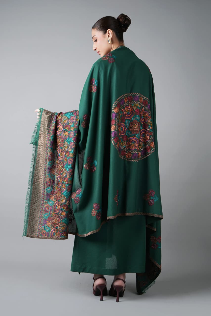 Embroidered Dhanak 3-Piece Suit with Embroidered Shawl - D-078