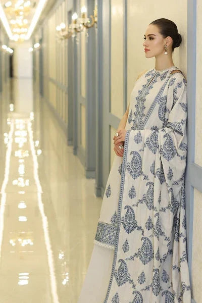 Embroidered Dhanak 3-Piece Suit with Embroidered Shawl - D-001
