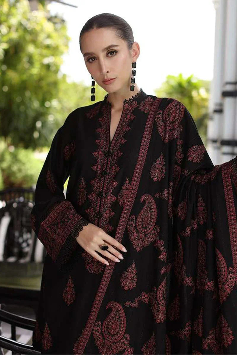 Embroidered Dhanak 3-Piece Suit with Embroidered Shawl - D-011