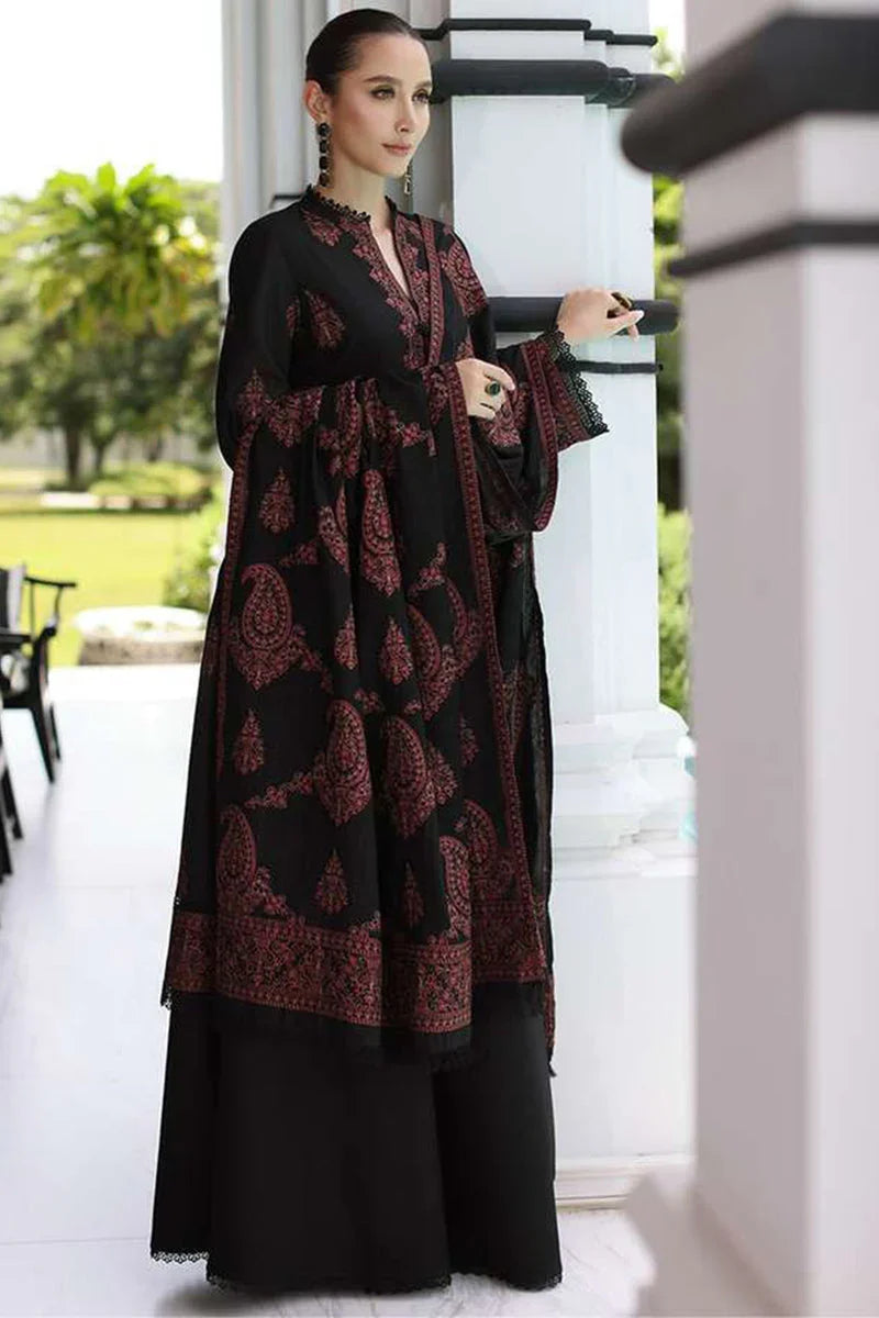 Embroidered Dhanak 3-Piece Suit with Embroidered Shawl - D-011