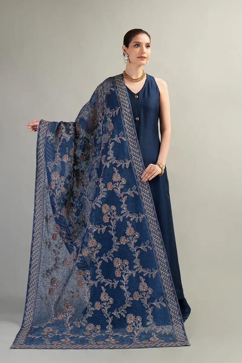 Embroidered Dhanak 3-Piece Suit with Embroidered Shawl - D-013