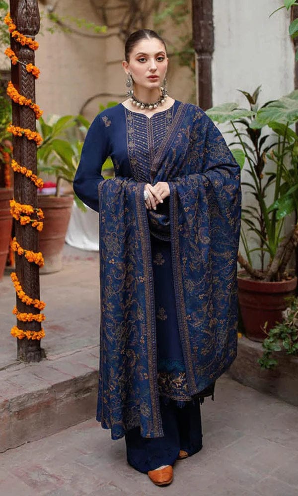 Embroidered Dhanak 3-Piece Suit with Embroidered Shawl - D-019