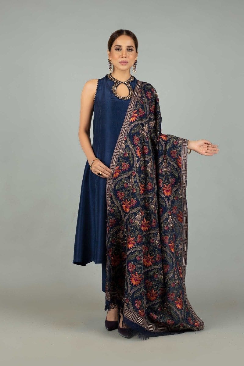 Embroidered Dhanak 3-Piece Suit with Embroidered Shawl - D-021