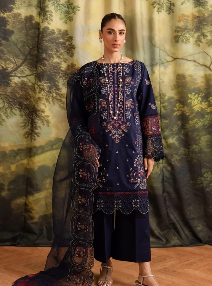 Embroidered Dhanak 3-Piece Suit with Embroidered Shawl - D-034