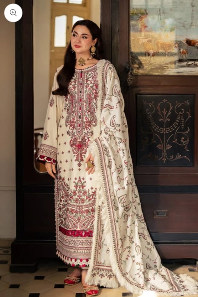 Embroidered Dhanak 3-Piece Suit with Embroidered Shawl - D-036