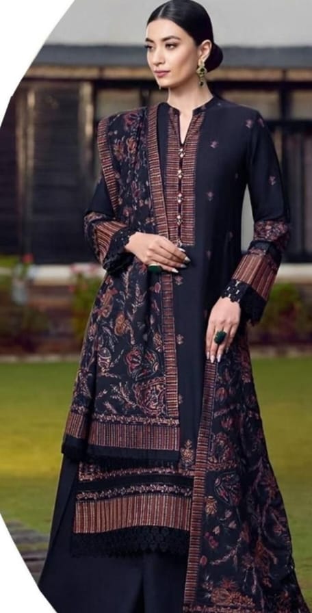 Embroidered Dhanak 3-Piece Suit with Embroidered Shawl - D-050