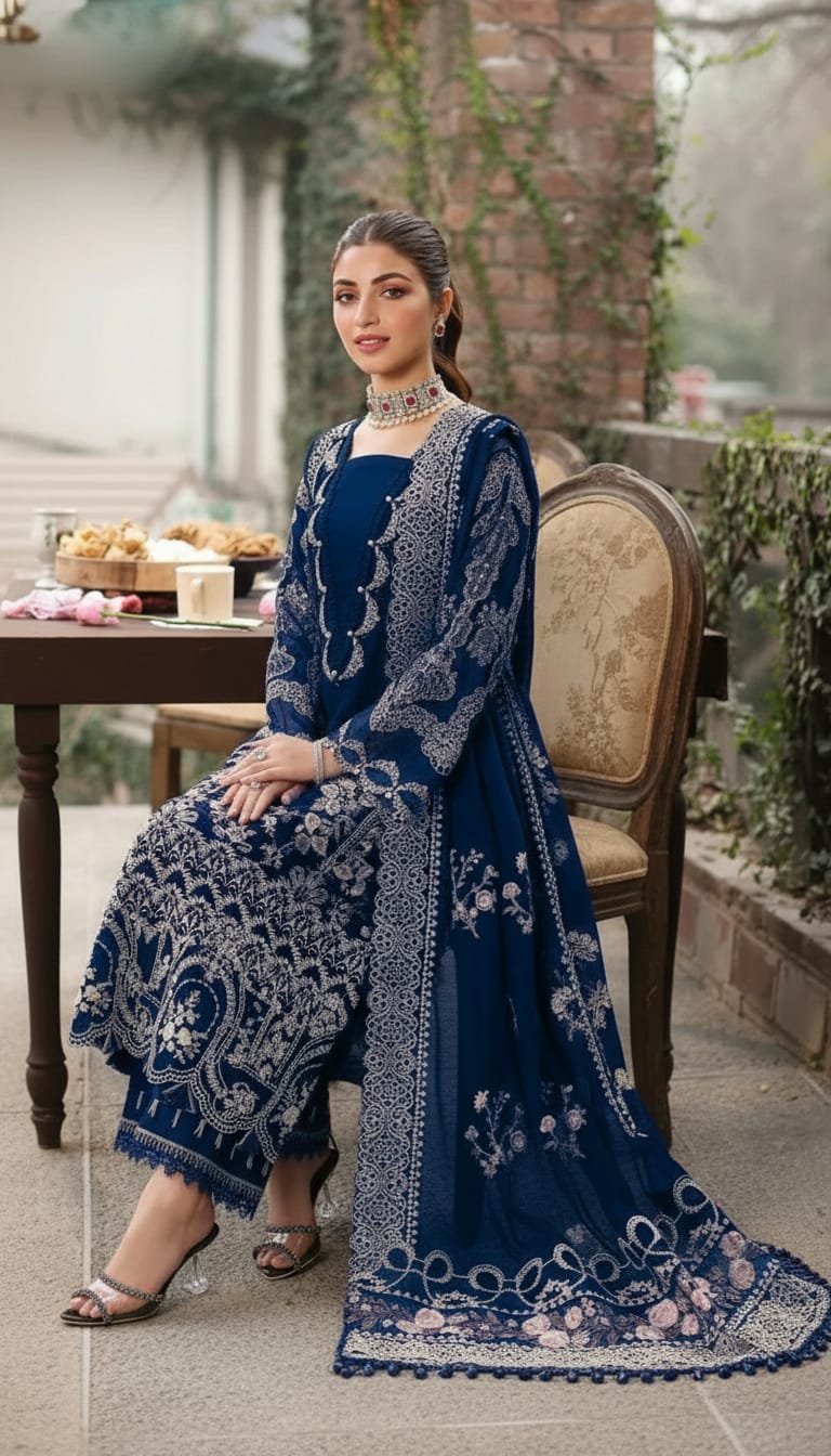 Embroidered Dhanak 3-Piece with Chiffon Dupatta – BL-044