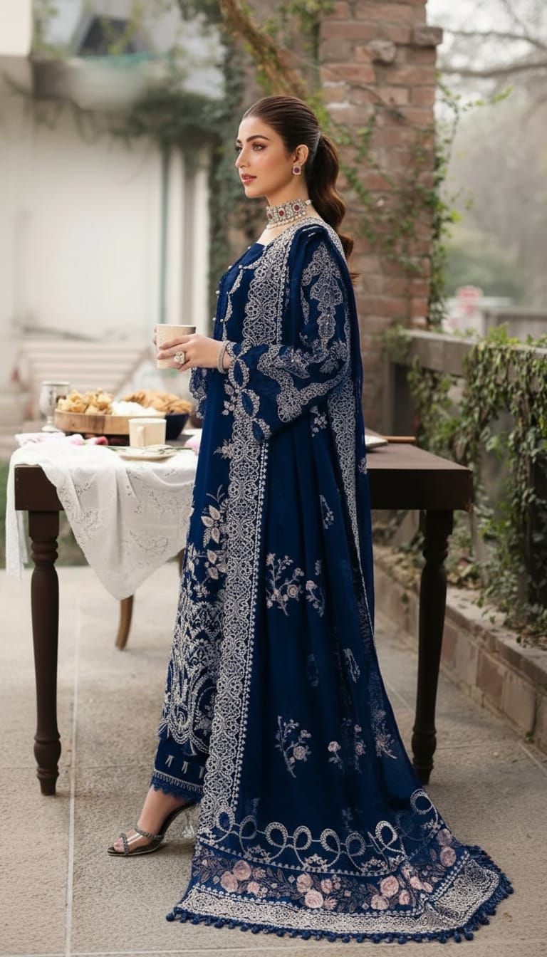 Embroidered Dhanak 3-Piece with Chiffon Dupatta – BL-044