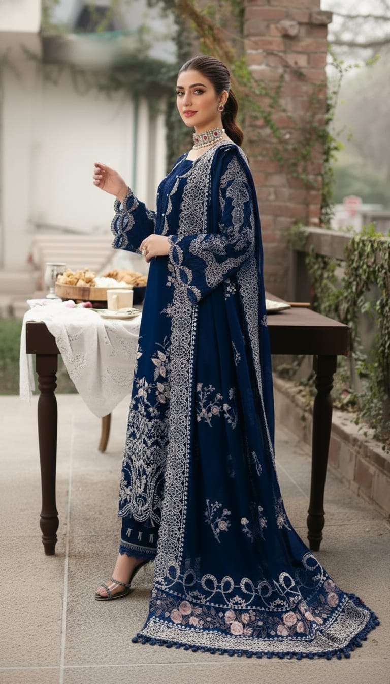 Embroidered Dhanak 3-Piece with Chiffon Dupatta – BL-044