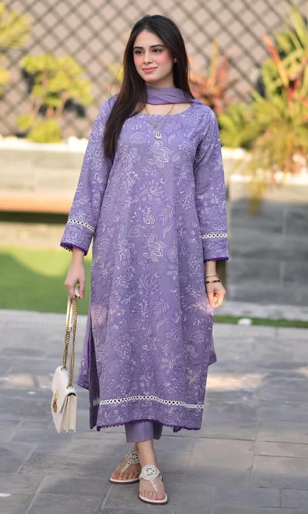 Embroidered Dhanak 3-Piece Suit with Embroidered Shawl - BL-071