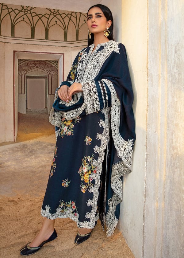 Embroidered Dhanak 3-Piece Suit with Embroidered Shawl - BL-077
