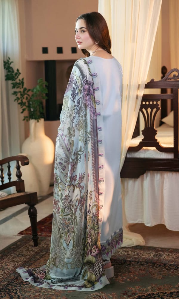 Embroidered Dhanak 3-Piece Suit with Embroidered Shawl - BL-087