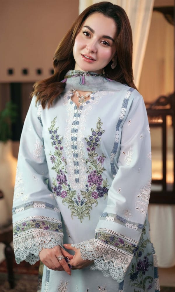 Embroidered Dhanak 3-Piece Suit with Embroidered Shawl - BL-087