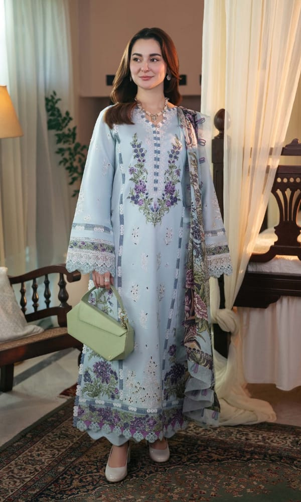 Embroidered Dhanak 3-Piece Suit with Embroidered Shawl - BL-087