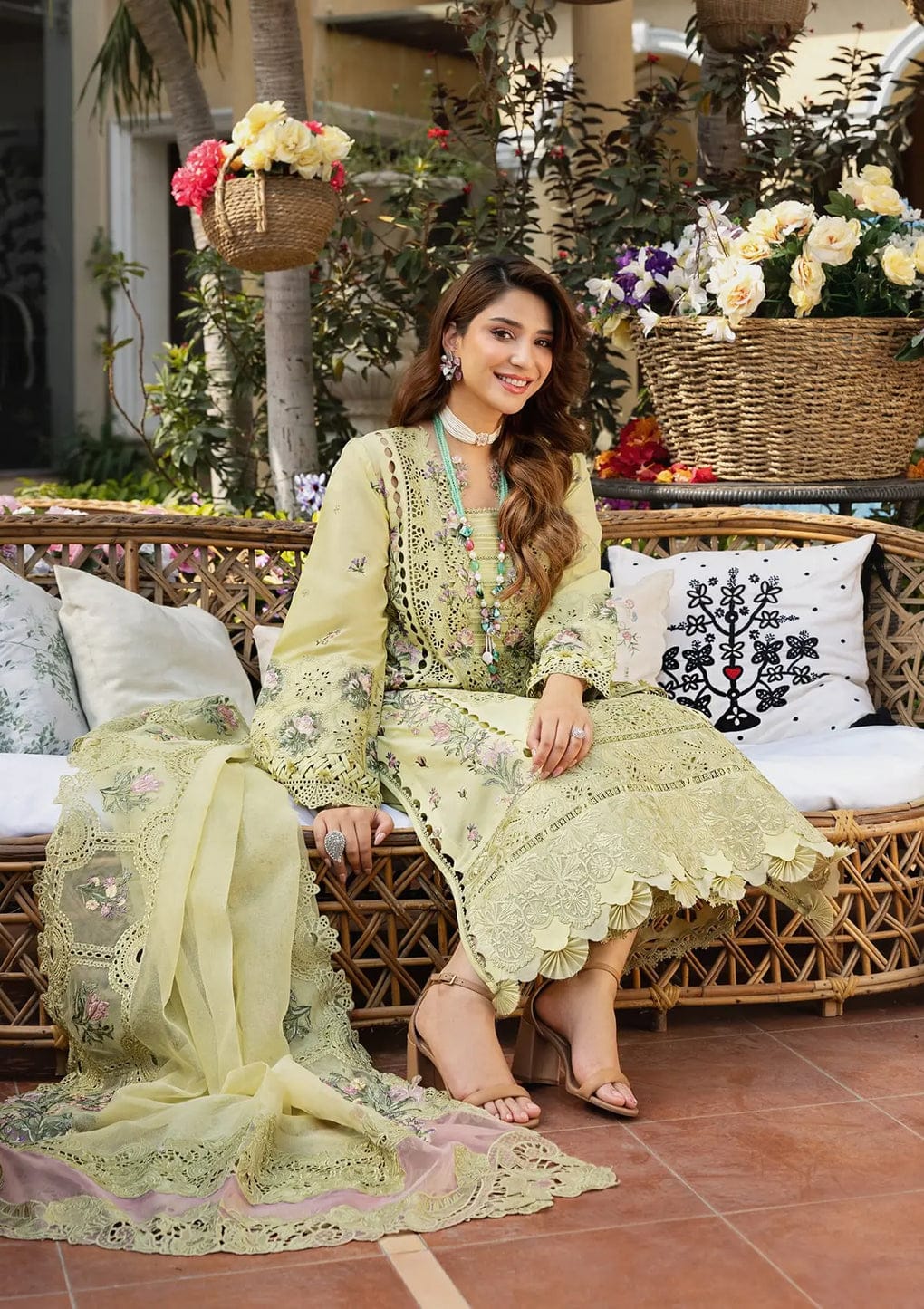 Embroidered Dhanak 3-Piece Suit with Embroidered Shawl - BL-093