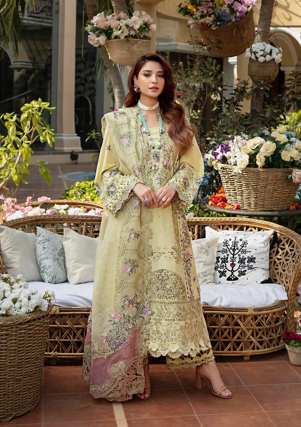 Embroidered Dhanak 3-Piece Suit with Embroidered Shawl - BL-093