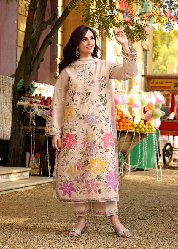 Embroidered Dhanak 3-Piece Suit with Embroidered Shawl - BL-101