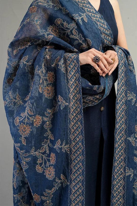 Embroidered Dhanak 3-Piece Suit with Embroidered Shawl - D-013