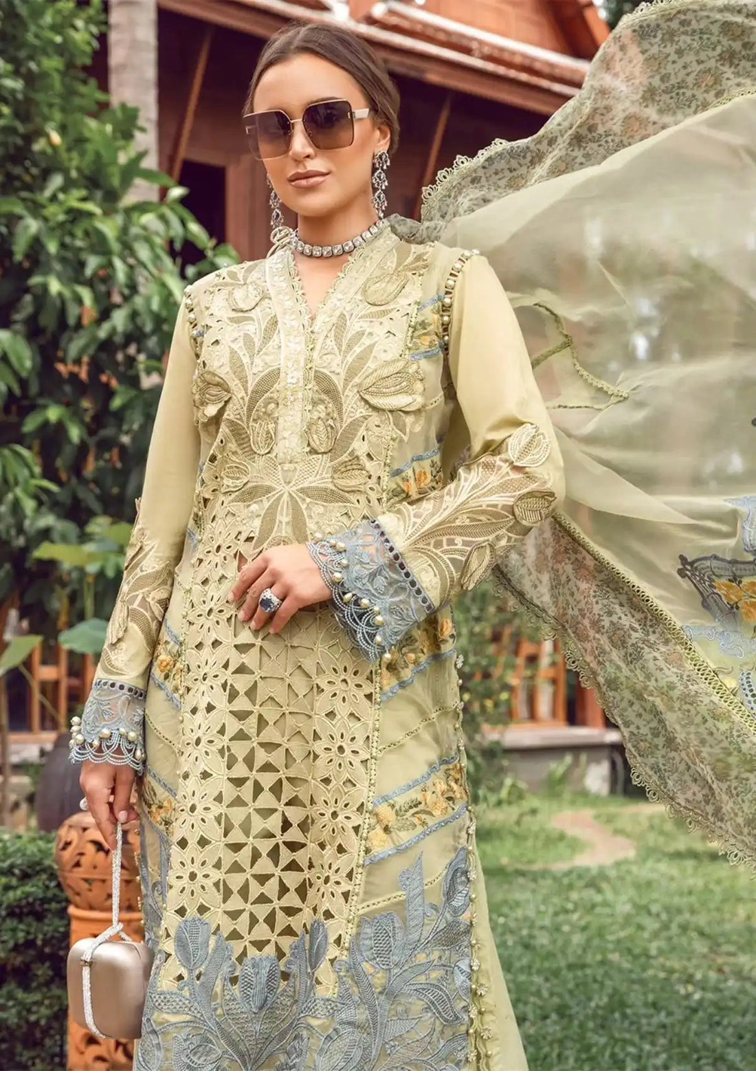 Embroidered Dhanak 3-Piece Suit with Embroidered Shawl - D-076