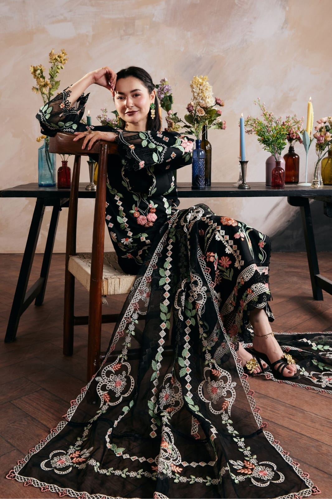 Embroidered Dhanak 3-Piece Suit with Embroidered Shawl - D-068