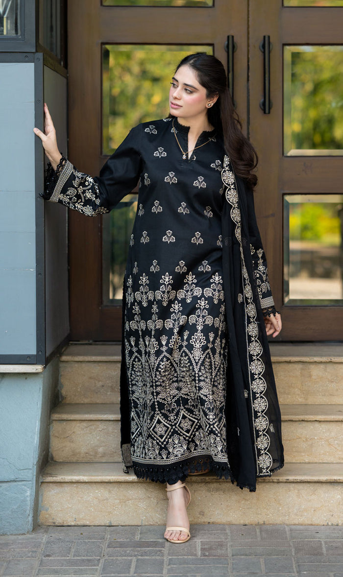 Embroidered Dhanak 3-Piece Suit with Embroidered Shawl - D-105